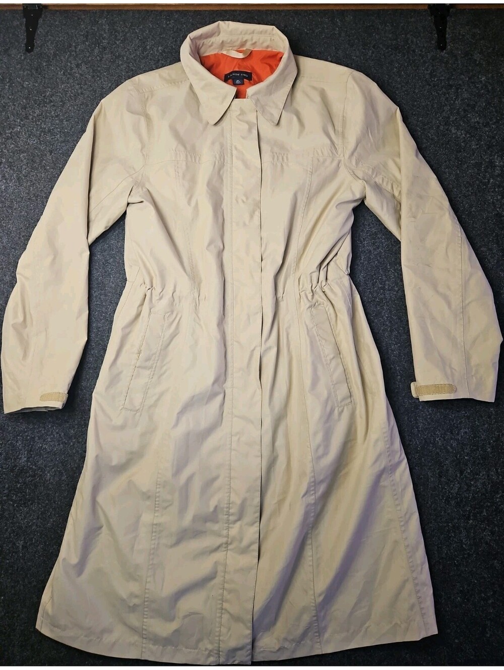 Land's End Beige Trench Coat with Front Buttons and Pockets, Size Medium Women
